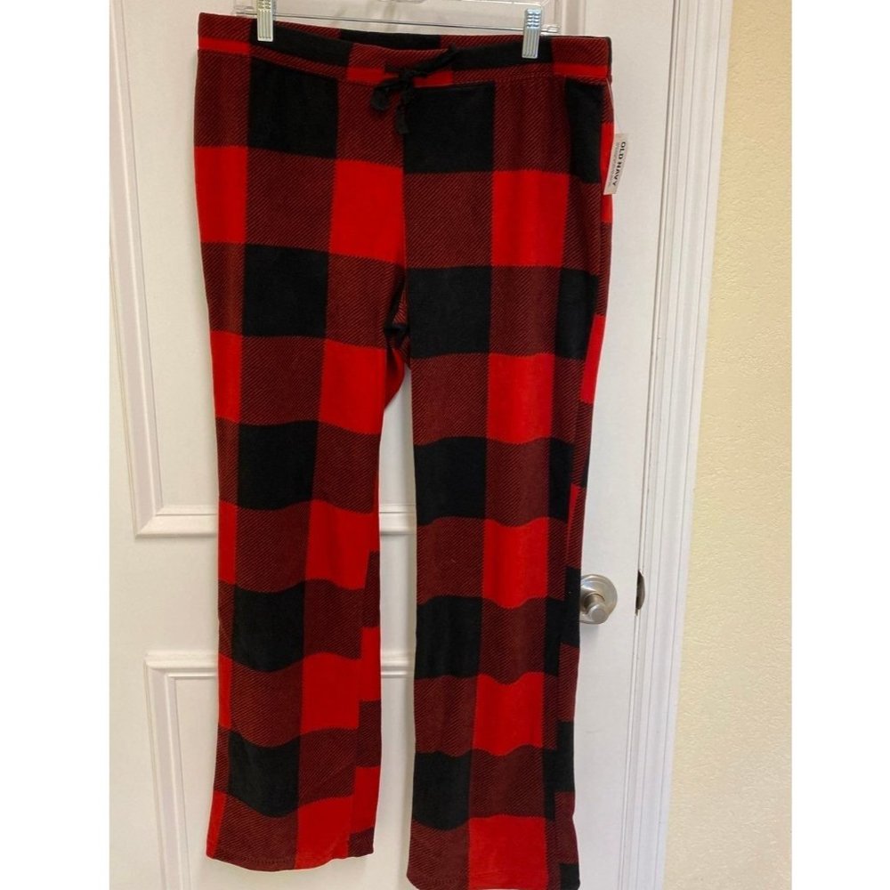 NWT-Old Navy Red Black Buffalo Plaid Micro Fleece Pajama Pants Large